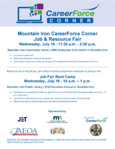 Mountain Iron CareerForce Corner Job & Resource Fair flyer
